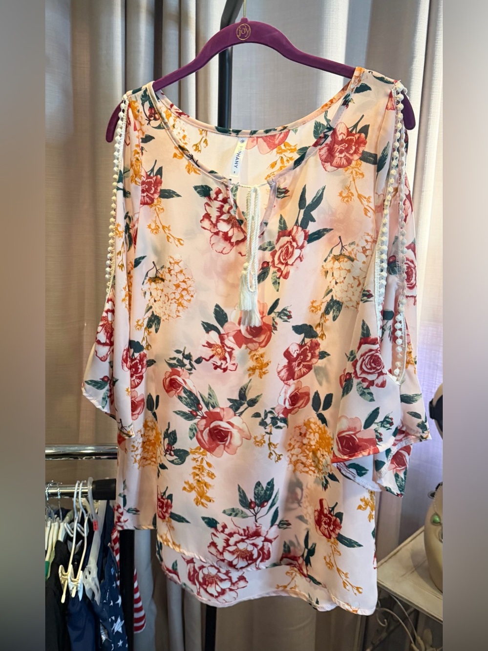 Piphany Pink Floral Cold-Shoulder Blouse